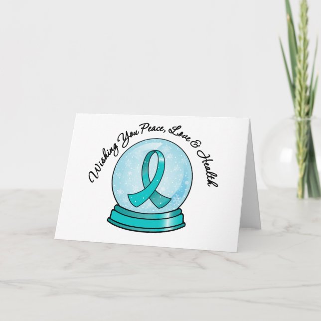 Ovarian Cancer Ribbon Merry Christmas Snowglobe Holiday Card (Front)