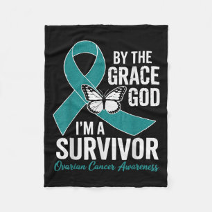 Ovarian Cancer Survivor By The Grace Of God Teal G Fleece Blanket