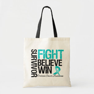 Ovarian Cancer Survivor Fight Believe Win Motto Tote Bag