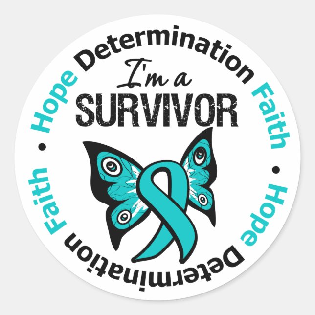 Ovarian Cancer Survivor Hope Determination Faith Classic Round Sticker (Front)