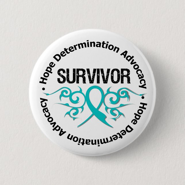 Ovarian Cancer Survivor Tribal Ribbon 6 Cm Round Badge (Front)