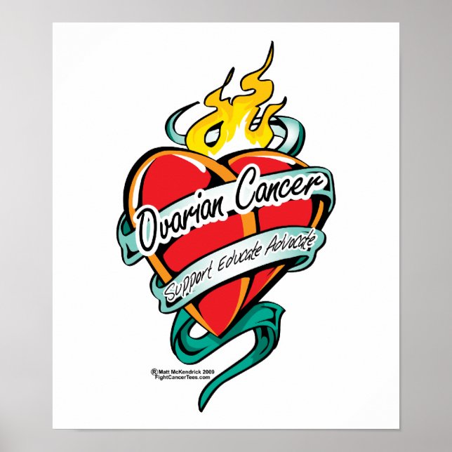 Ovarian Cancer Tattoo Heart Poster (Front)