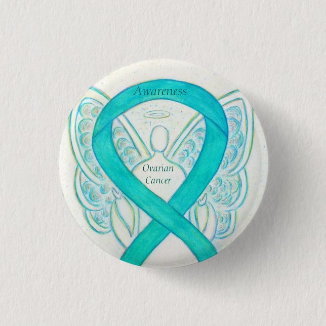 Ovarian Cancer Teal Awareness Ribbon Angel Pin (Front)