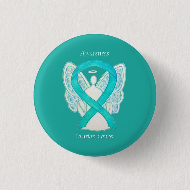 Ovarian Cancer Teal Awareness Ribbon Angel Pin (Front)