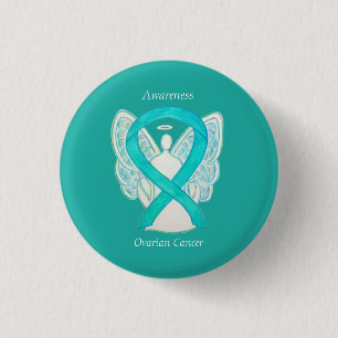 Ovarian Cancer Teal Awareness Ribbon Angel Pin
