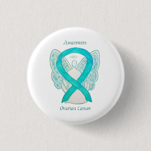 Ovarian Cancer Teal Awareness Ribbon Angel Pin