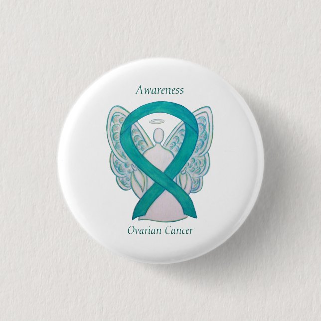 Ovarian Cancer Teal Awareness Ribbon Angel Pin (Front)