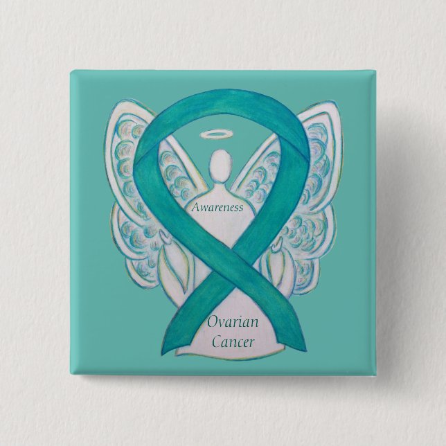 Ovarian Cancer Teal Awareness Ribbon Angel Pin (Front)