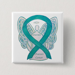 Ovarian Cancer Teal Awareness Ribbon Angel Pin