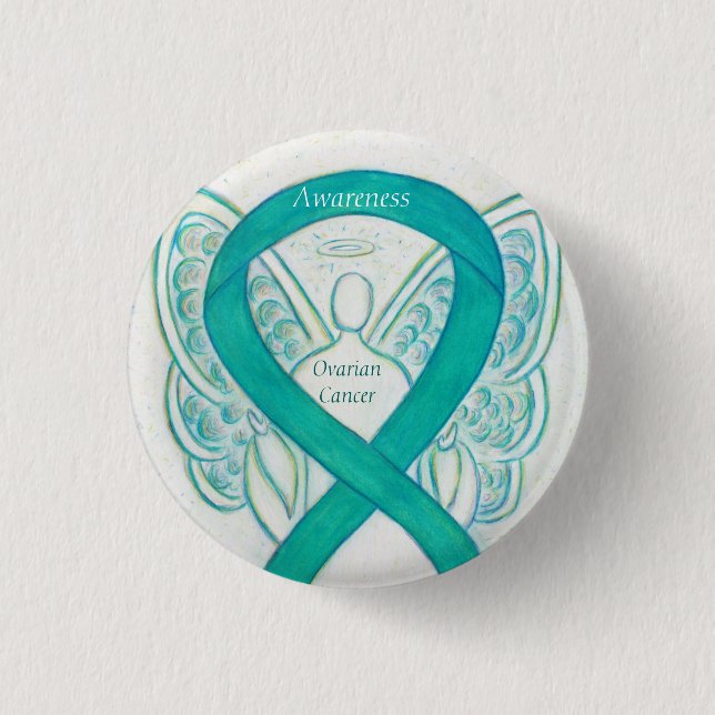 Ovarian Cancer Teal Awareness Ribbon Angel Pin (Front)