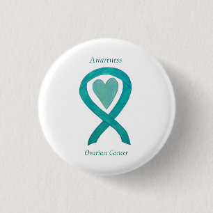 Ovarian Cancer Teal Awareness Ribbon Heart Pin