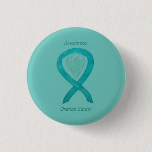 Ovarian Cancer Teal Awareness Ribbon Heart Pin