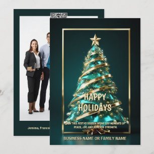 Ovarian cancer teal Christmas tree DIY message Holiday Card