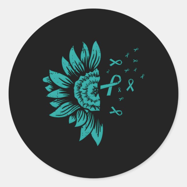 Ovarian Cancer Teal Ribbon Awareness Classic Round Sticker (Front)