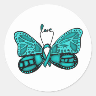 Ovarian cancer teal ribbon butterfly sticker