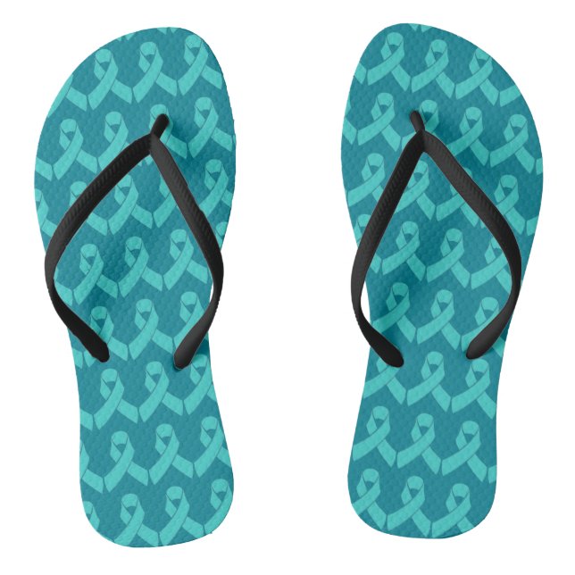 Ovarian Cancer Teal Ribbon Flip Flops (Footbed)