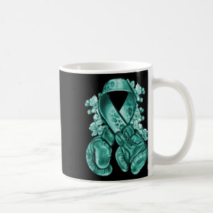 Ovarian Cancer Teal Ribbon With Boxing Gloves Awar Coffee Mug
