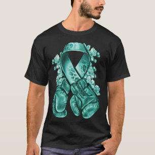 Ovarian Cancer Teal Ribbon With Boxing Gloves Awar T-Shirt