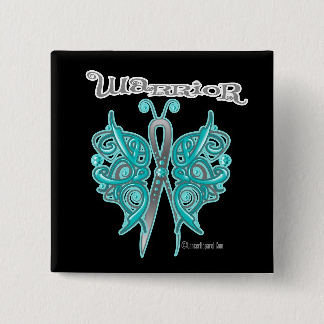 Ovarian Cancer Warrior Celtic Butterfly 15 Cm Square Badge (Front)
