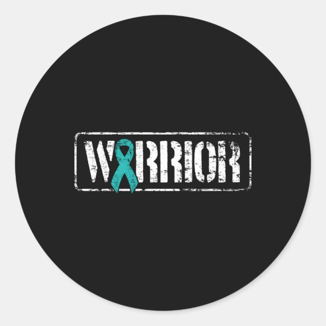 Ovarian Cancer Warrior Teal Military Style Awarene Classic Round Sticker (Front)