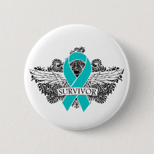 Ovarian Cancer Winged SURVIVOR Ribbon 6 Cm Round Badge