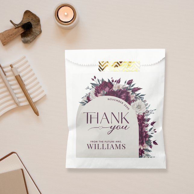 ove in Bloom Burgundy & Cream Floral Bridal Shower Favour Bags (Creator Uploaded)