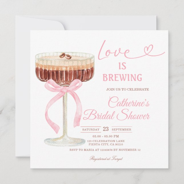 ove Is Brewing Bridal Shower Coffee Martini Theme Invitation (Front)