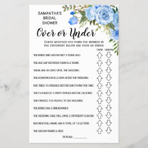 Ove or Under Bridal Shower Bilingual Game Card
