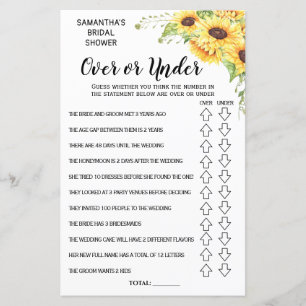 Ove or Under bridal shower spanish english game