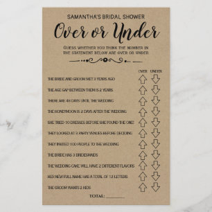 Ove or Under Rustic Bridal Shower Game Card