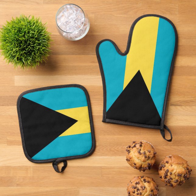 Oven Mitt and Pot Holders, Bahamas flag Oven Mitt & Pot Holder Set (Top Down)