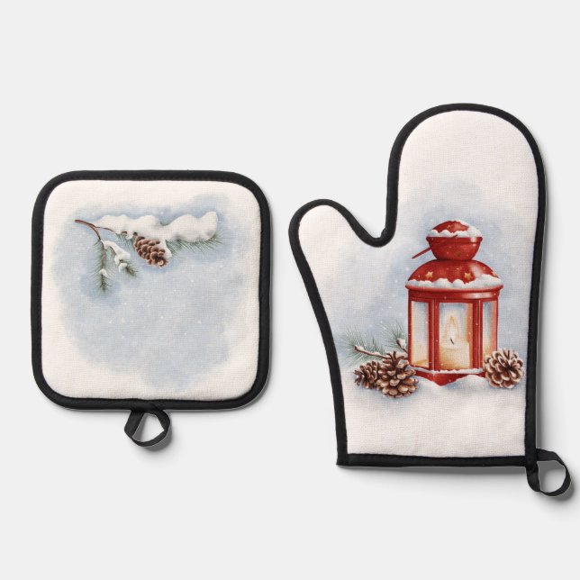 Oven Mitt and Pot Holders red lantern Oven Mitt & Pot Holder Set (Front)
