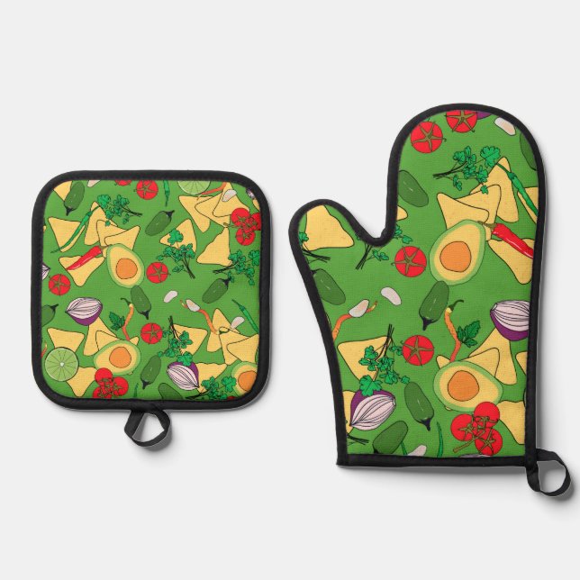 Oven Mitt and Pot Holders Salsa Time  Oven Mitt & Pot Holder Set (Front)
