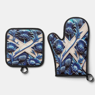 Oven Mitt and Pot Holders, Scottish Thistles Oven Mitt & Pot Holder Set