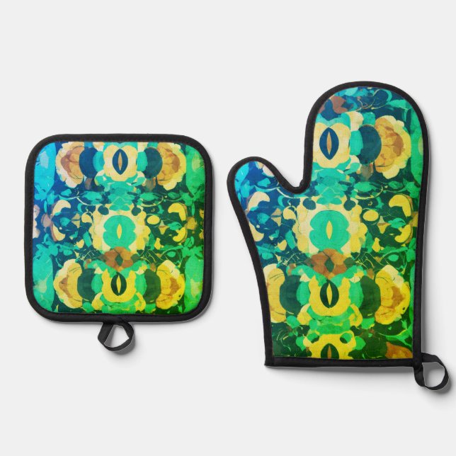 Oven Mitt and Pot Holders with abstract unique des Oven Mitt & Pot Holder Set (Front)