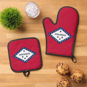 Oven Mitt and Pot Holders with flag of Akansas, US Oven Mitt & Pot Holder Set