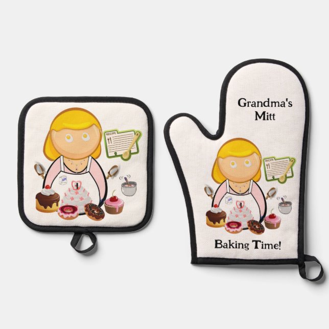 Oven Mitt & Pot Holders Baking Time  Holder Set (Front)