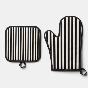 Oven Mitt & Pot Holders Black & White Stripe Holder Set