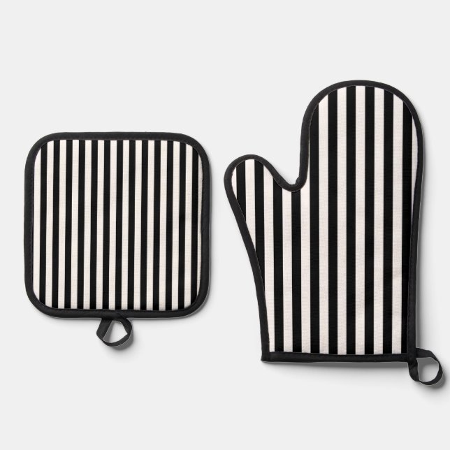 Oven Mitt & Pot Holders Black & White Stripe Holder Set (Front)
