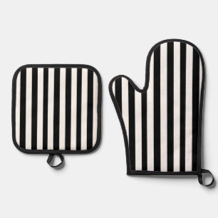 Oven Mitt & Pot Holders Black & White Stripe Holder Set