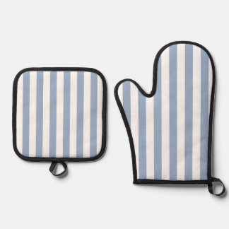 Oven Mitt & Pot Holders Blue & White Stripe Holder Set