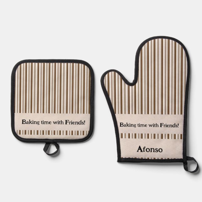 Oven Mitt & Pot Holders Brown Stripe Holder Set (Front)