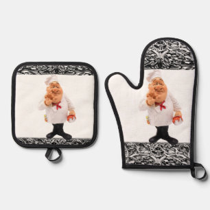 Oven Mitt & Pot Holders Chef Cook Kitchen Holder Set