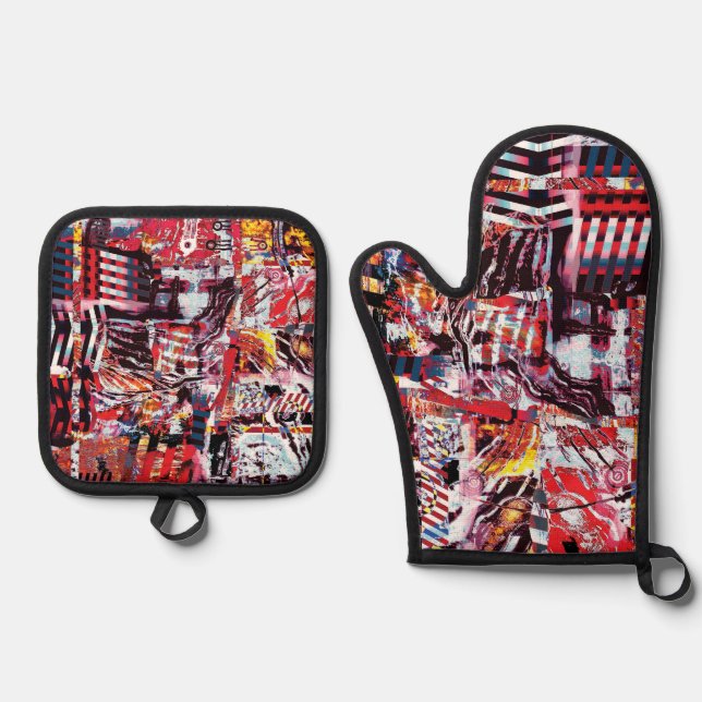 Oven Mitt & Pot Holders – Fragmented Pulse Oven Mitt & Pot Holder Set (Front)