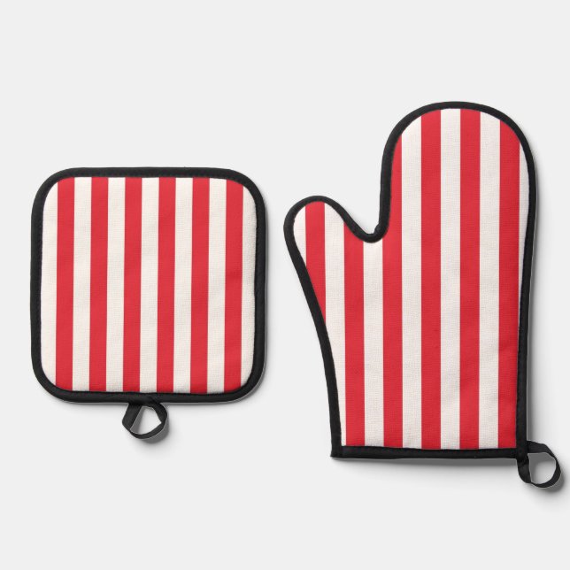 Oven Mitt & Pot Holders Red & White Stripe Holder Set (Front)
