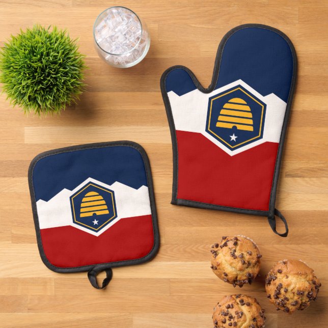 Oven Mitt, Pot Holders, Utah State flag Oven Mitt & Pot Holder Set (Top Down)