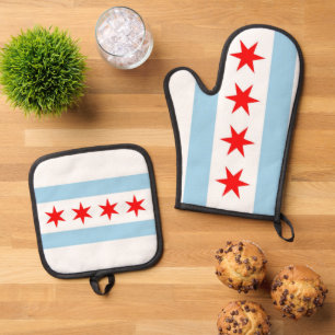Oven Mitt, Pot Holders with flag of Chicago, USA Oven Mitt & Pot Holder Set
