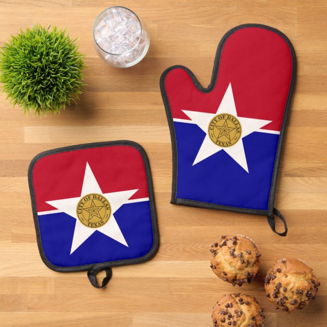 Oven Mitt, Pot Holders with flag of Dallas, USA Oven Mitt & Pot Holder Set (Top Down)