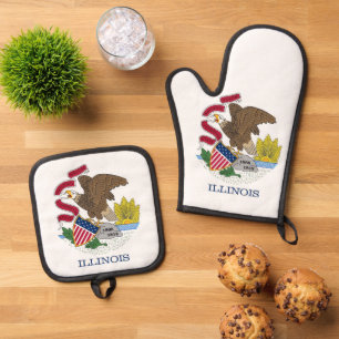 Oven Mitt, Pot Holders with flag of Illinois, USA Oven Mitt & Pot Holder Set