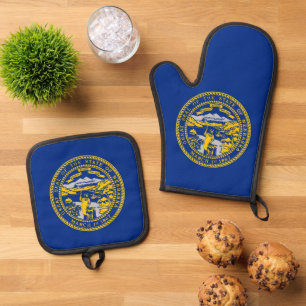 Oven Mitt, Pot Holders with flag of Nebraska, US Oven Mitt & Pot Holder Set